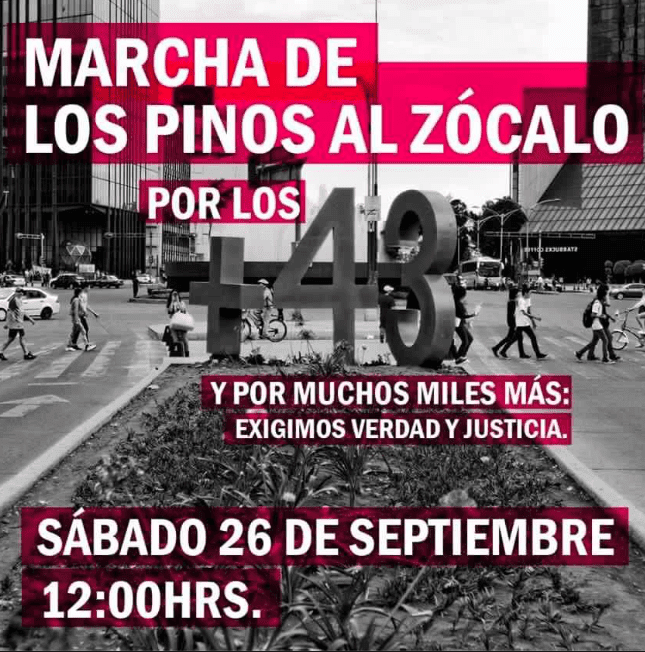 Cartel de la megamarcha por el primer aniversario de la desaparición de los 43 estudiantes de Ayotzinapa