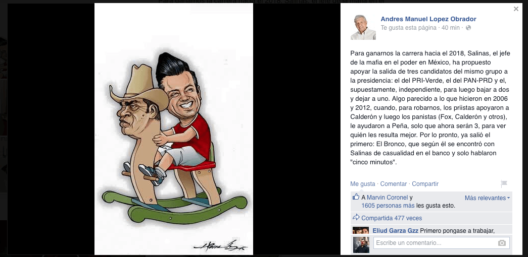 AMLO contesta al Bronco en Facebook