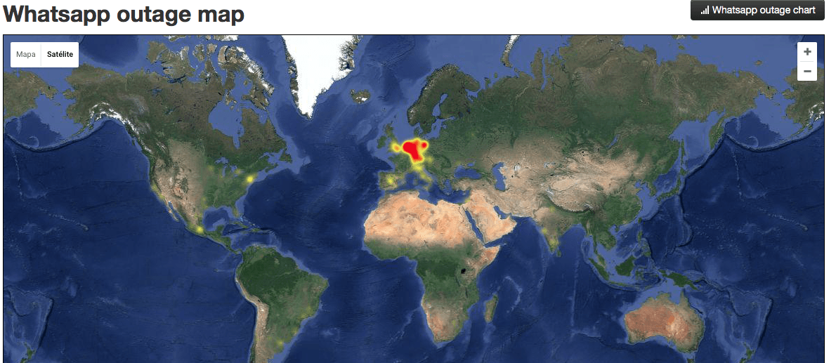 Mapa de la caida mundial de WhatsAPP