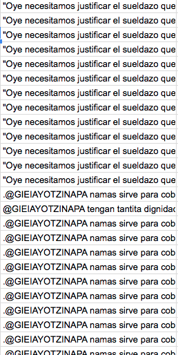 Mensajes de acoso al @GIEIAYOTZINAPA