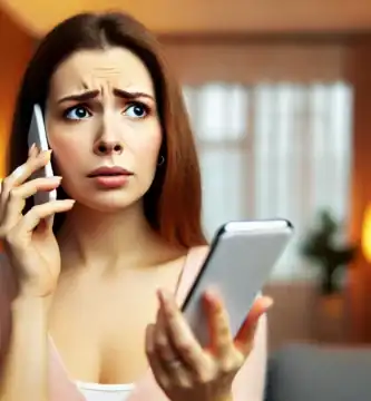 DALL·E 2024 06 23 13.17.26 A beautiful young woman with fair skin and brown hair looking worried as she receives a call. She is holding her smartphone and looking at it with a c