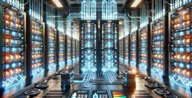 Centro de datos futurista con un alto consumo de energía