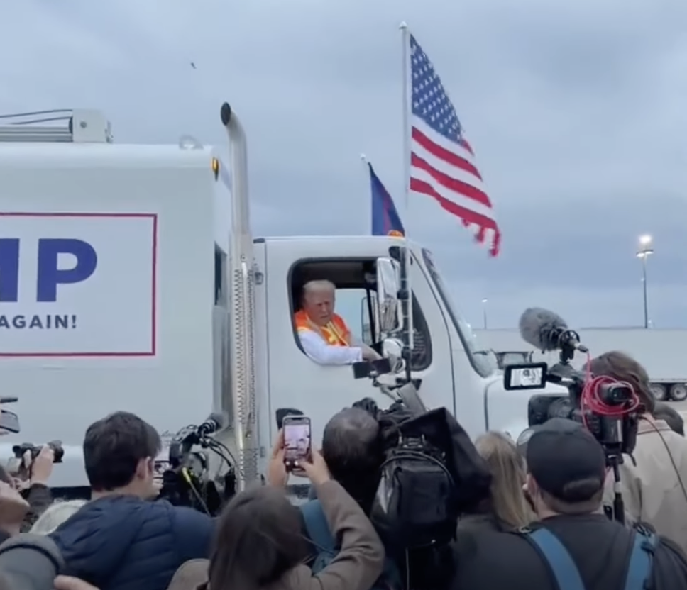 trump in a garbage truck