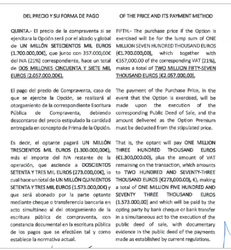 Extracto del acuerdo sobre la adquisición de terrenos por parte de Belimenko