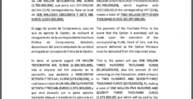 Extracto del acuerdo sobre la adquisición de terrenos por parte de Belimenko