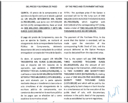 Extracto del acuerdo sobre la adquisición de terrenos por parte de Belimenko