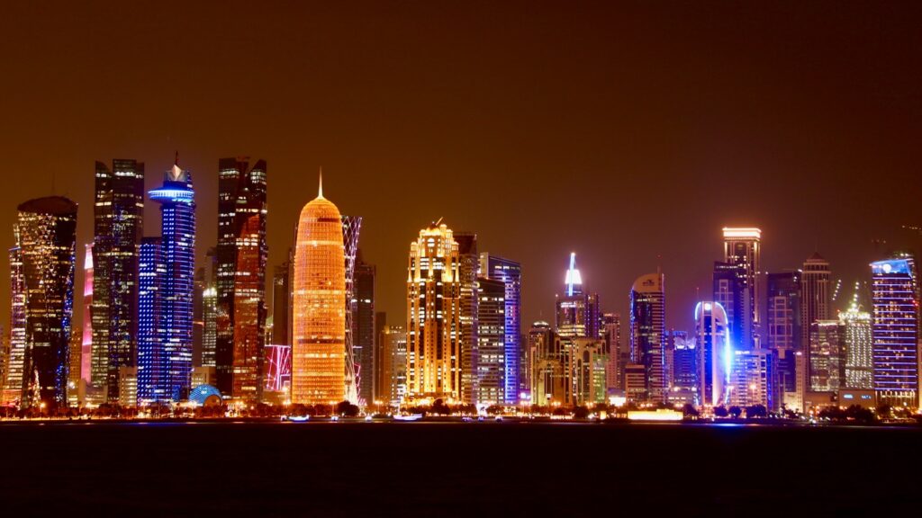 Qatar a city skyline at night
