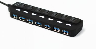 USB ports Black usb hub with seven ports and switches
