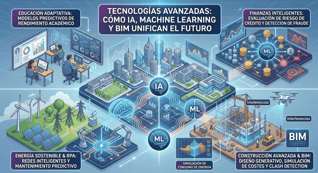 Descubre cómo la Inteligencia Artificial, el Machine Learning y la metodología BIM impulsan modelos predictivos y revolucionan la construcción, finanzas y educación