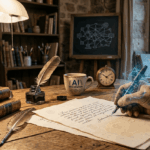 Mano humana redactando un texto que se integra con redes neuronales digitales, representando el concepto de humanizar la IA
