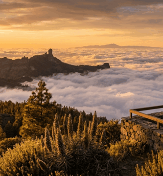 Paisaje del Roque Nublo y mar de nubes en Gran Canaria, declarada Reserva de la Biosfera por la UNESCO