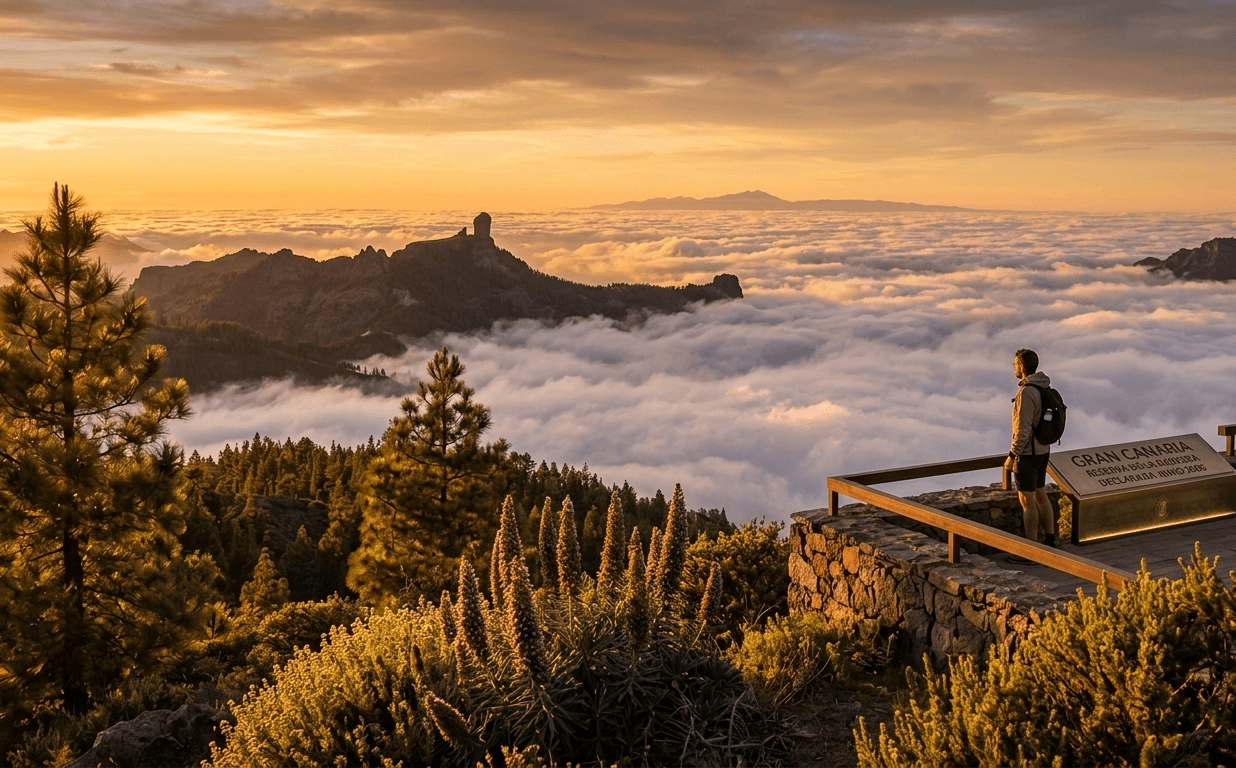 Paisaje del Roque Nublo y mar de nubes en Gran Canaria, declarada Reserva de la Biosfera por la UNESCO