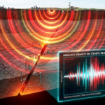 Gráfico digital de un sismógrafo monitorizando la actividad sísmica y las ondas de choque de un terremoto en la corteza terrestre.