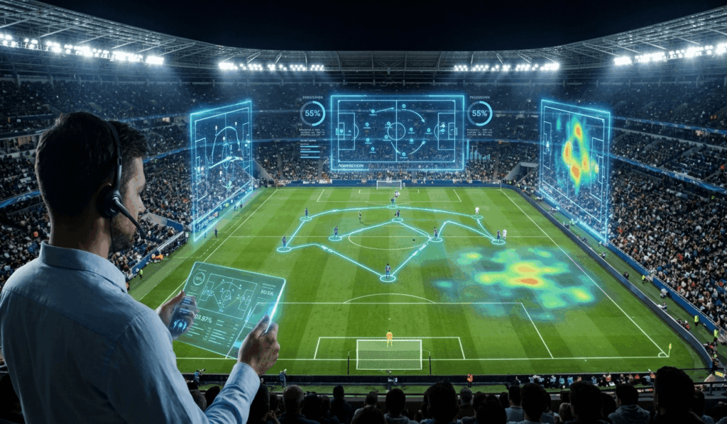 Análisis táctico y estadísticas con inteligencia artificial en el fútbol profesional.