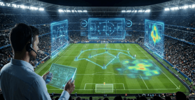 Análisis táctico y estadísticas con inteligencia artificial en el fútbol profesional.