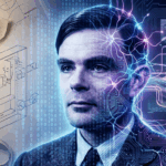 Representación artística de Alan Turing y la evolución de la inteligencia artificial