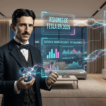 Representación artística de Nikola Tesla visualizando una habitación inteligente y domótica con tecnología inalámbrica en 2026.
