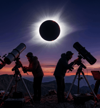 Astrofísicos preparados con telescopios y sensores para estudiar la corona solar durante el eclipse solar total en España.