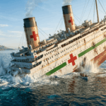 El transatlántico reconvertido en barco hospital HMHS Britannic hundiéndose en el canal de Kea en el mar Egeo.