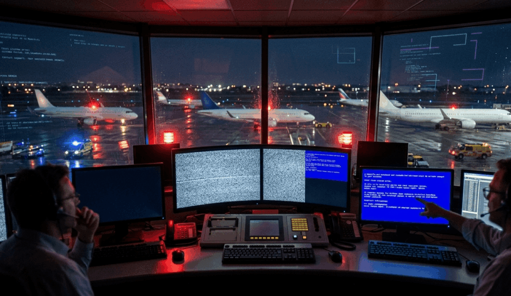 Pantalla azul de la muerte en sistemas operativos e infraestructura crítica debido a un fallo global de actualización de software.