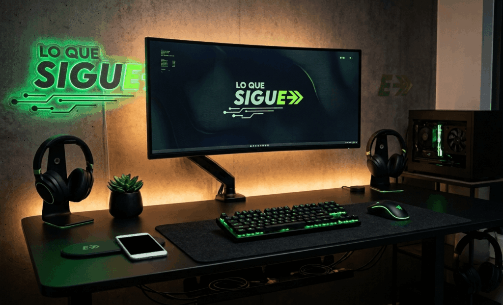 Espacio de trabajo moderno, tecnológico y de diseño de LoQueSigue.tv.