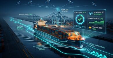 Buque portacontenedores monitoreado con tecnología de inteligencia artificial y datos satelitales.