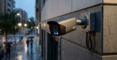 Cámara de seguridad exterior resistente a la lluvia y condiciones meteorológicas adversas
