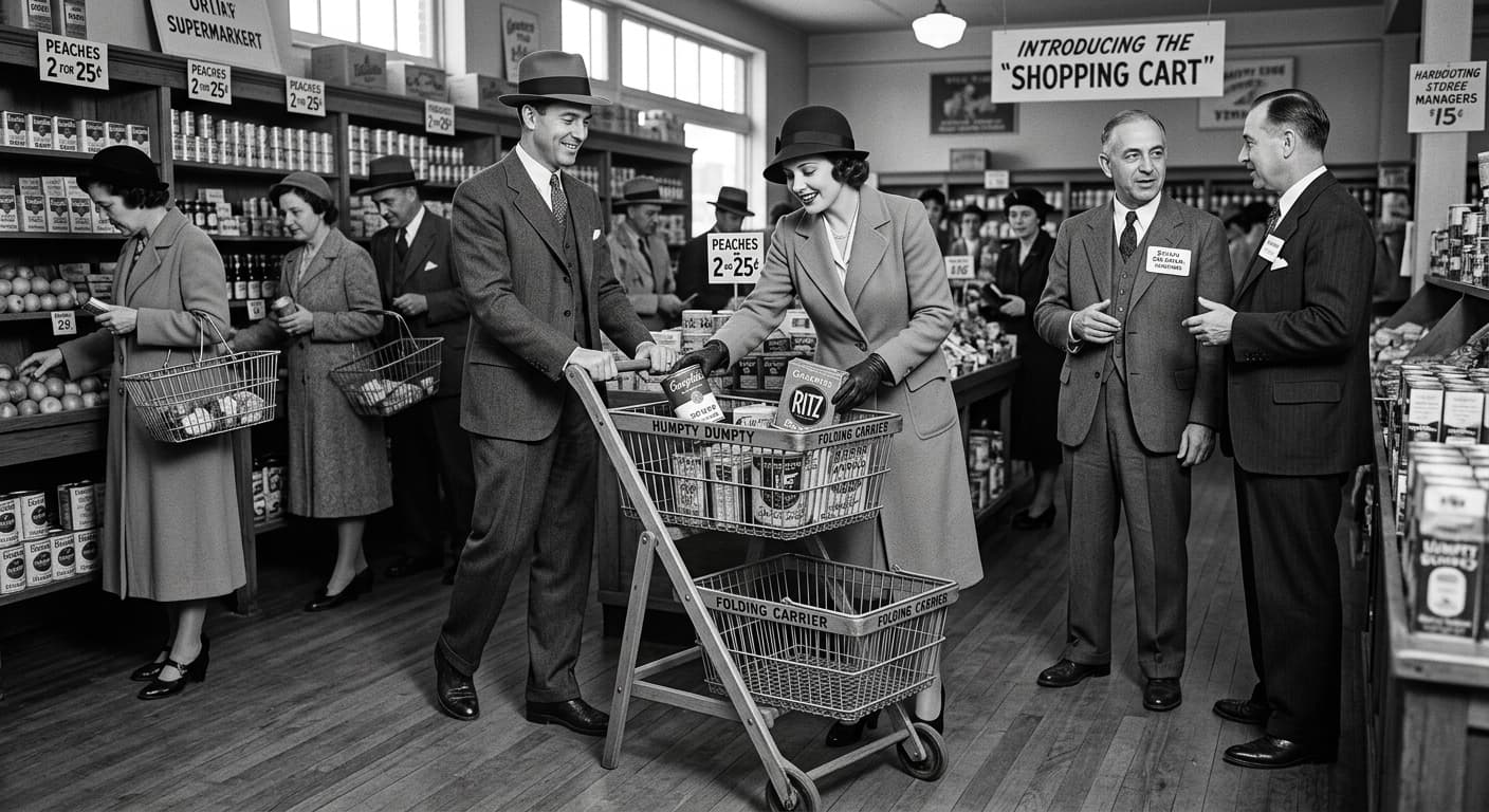 Historia e invención del carrito de la compra por Sylvan Goldman