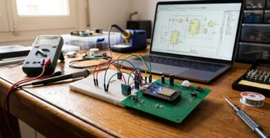 prototipo de circuito electrónico para dispositivo inteligente en banco de trabajo