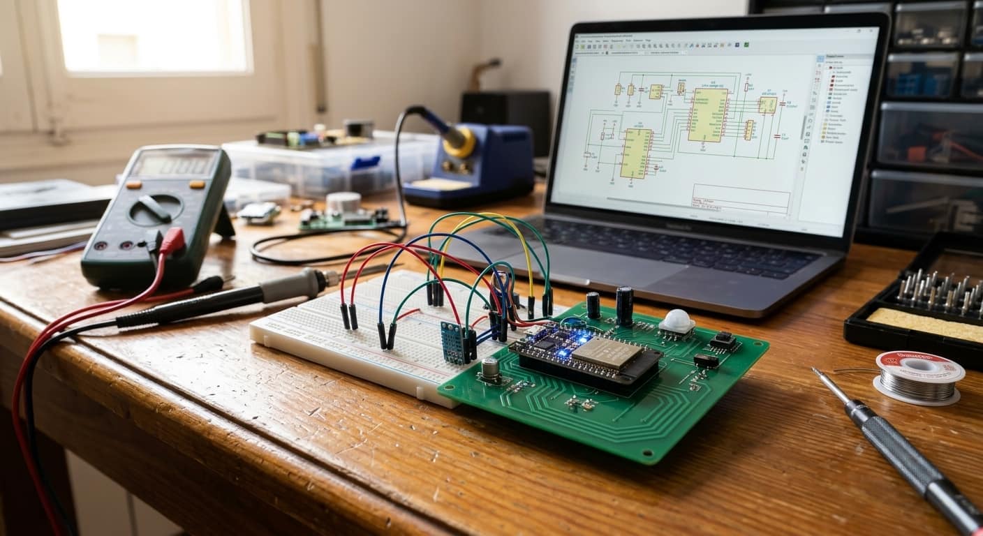 prototipo de circuito electrónico para dispositivo inteligente en banco de trabajo