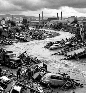 Devastación en la Riera de las Arenas por la Riada del Vallès de 1962